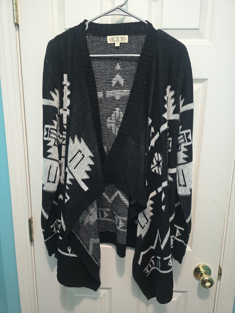 Pink Rose Black & White Aztec Open-Front Cardigan